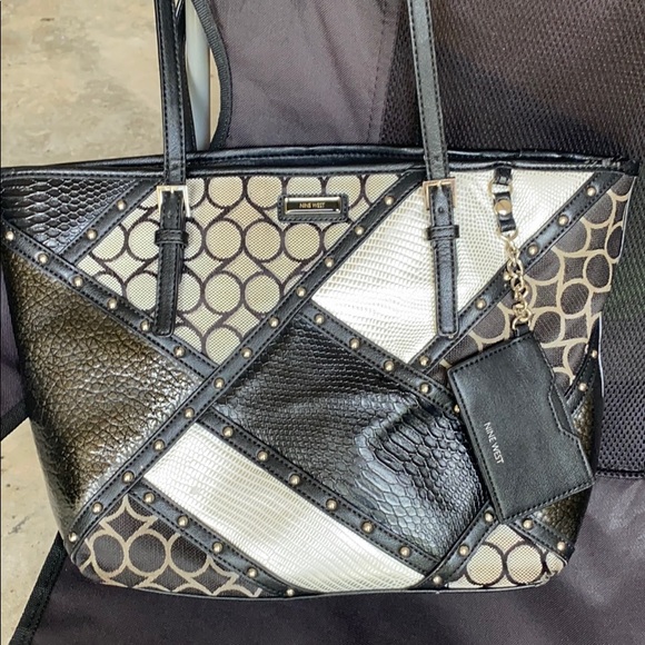 Handbags - Nine West shoulder bag geometric black silver
